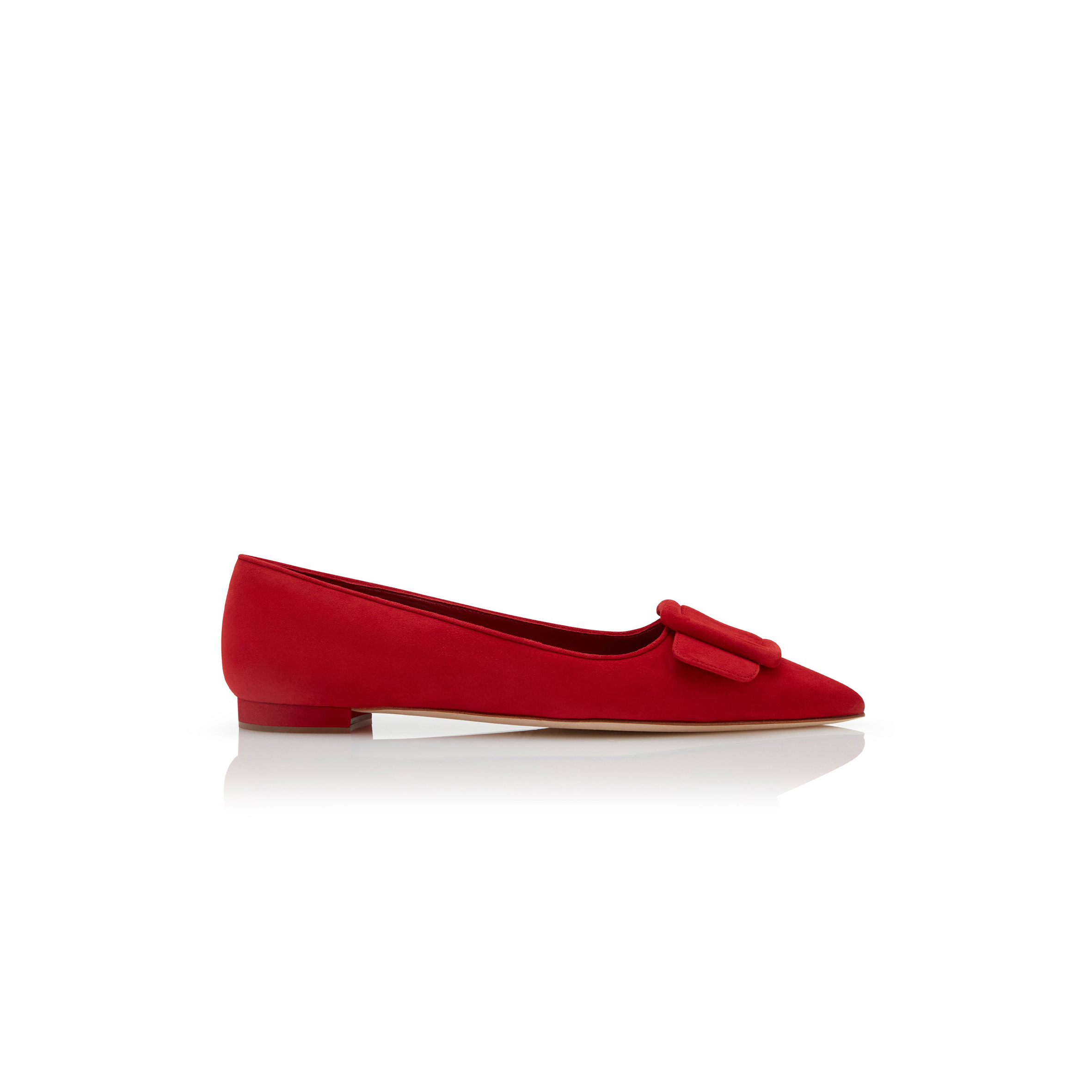 MANOLO BLAHNIK MAYSALEPUMPFLAT RED SUEDE BUCKLE DETAIL FLAT PUMPS 322-2402-0002